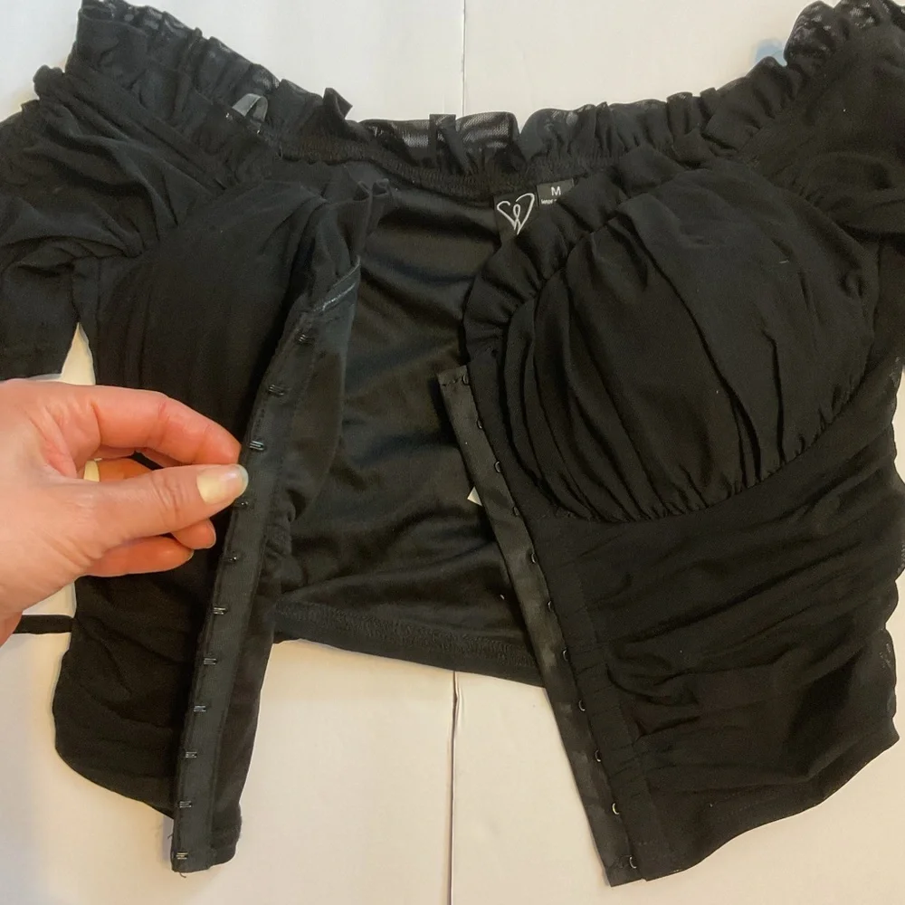 Corset Ruched Grunge Fairy Sheer Sleeve Milkmaid Dark Coquette Whimsigoth Goth M - Picture 7 of 16